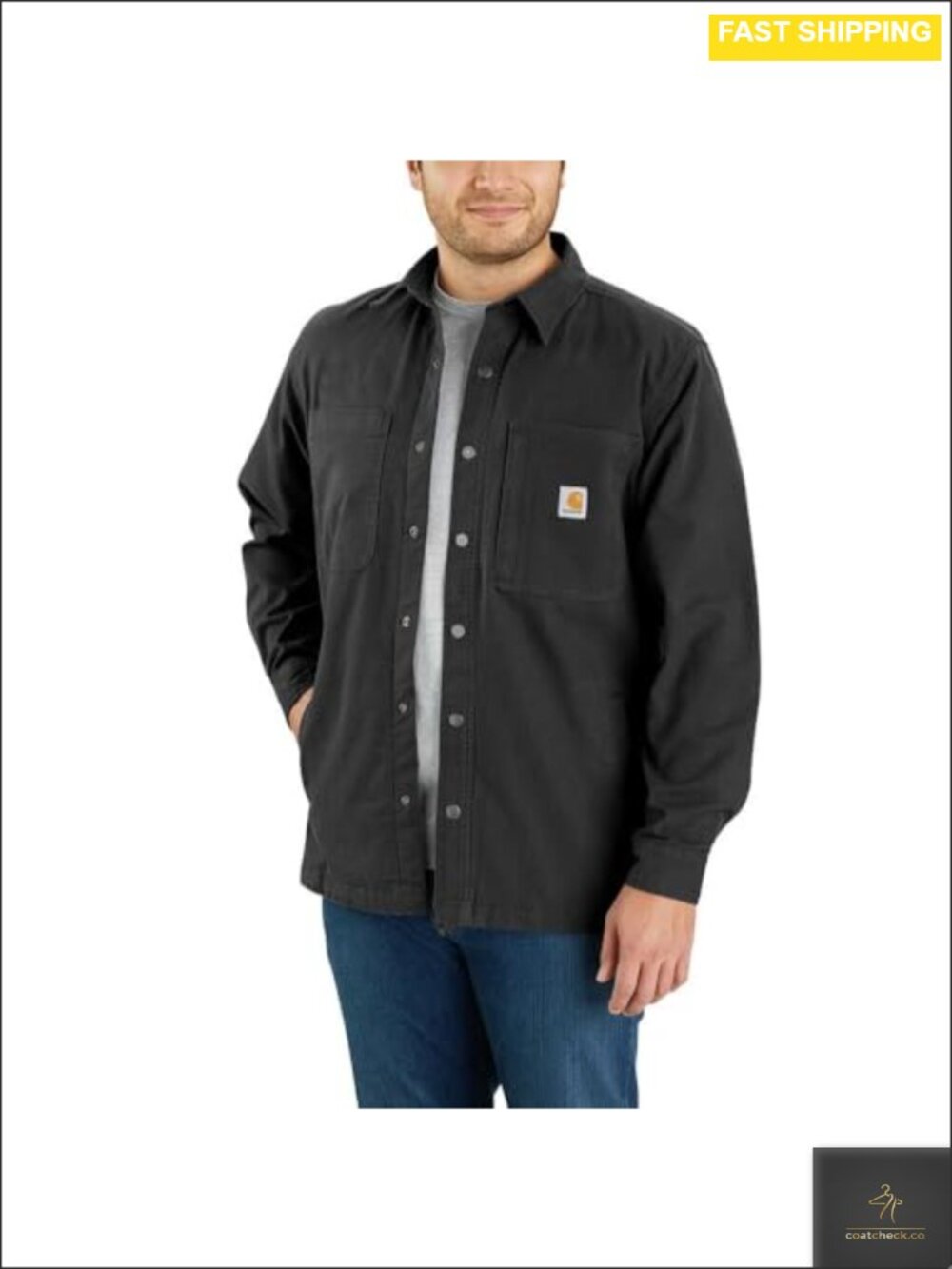 Rugged Flex Fleece-Lined Canvas Snap-Front Shirt Jac Relaxed Fit